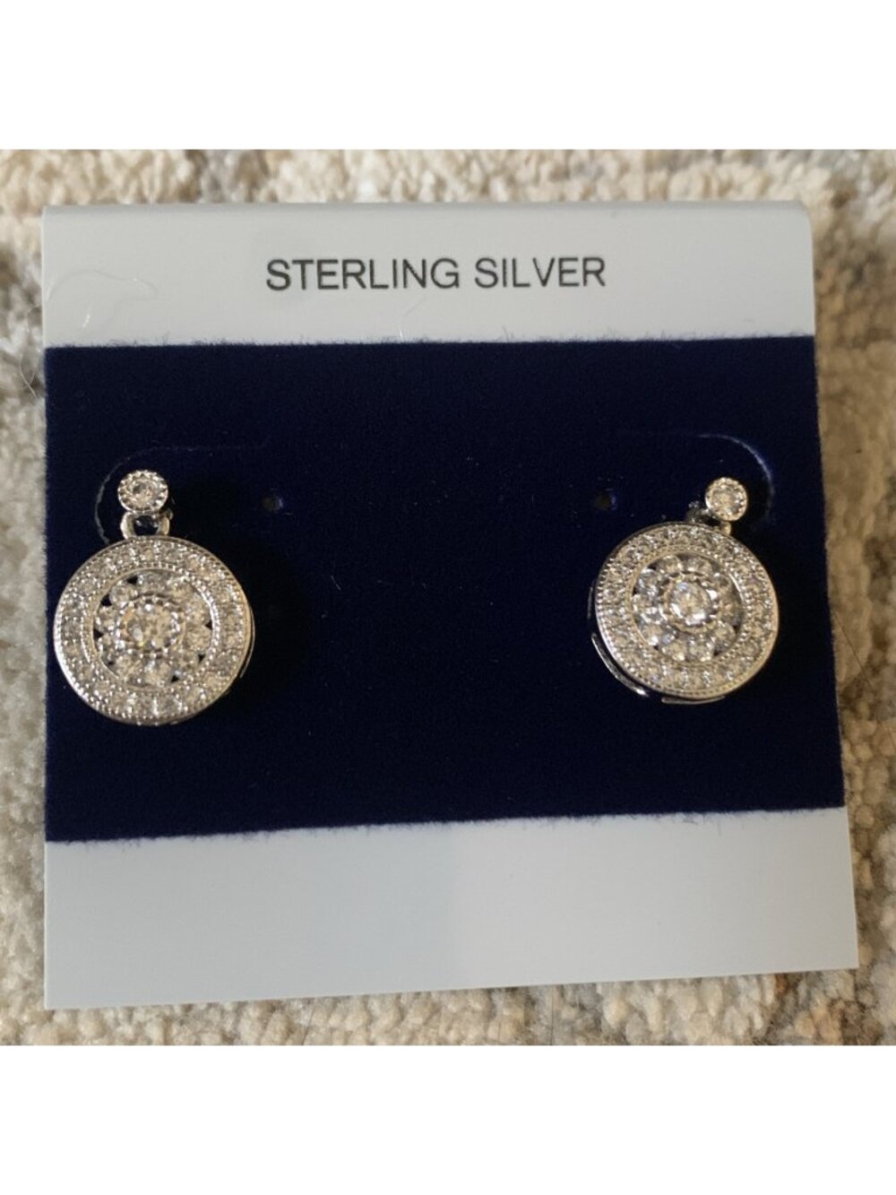 925 Sterling Silver Clear Stone Cluster Halo Dangle Drop Earrings